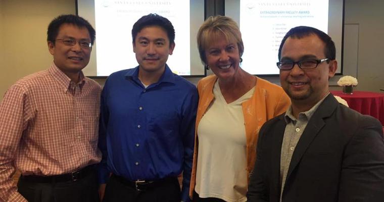 Cai, Zhang, Beck-Dudley, and Lee at the 2017 faculty awards celebration.