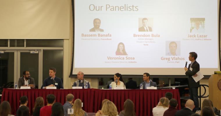 A panel of alumni speaking at Accounting Information Night 2018  image link to story