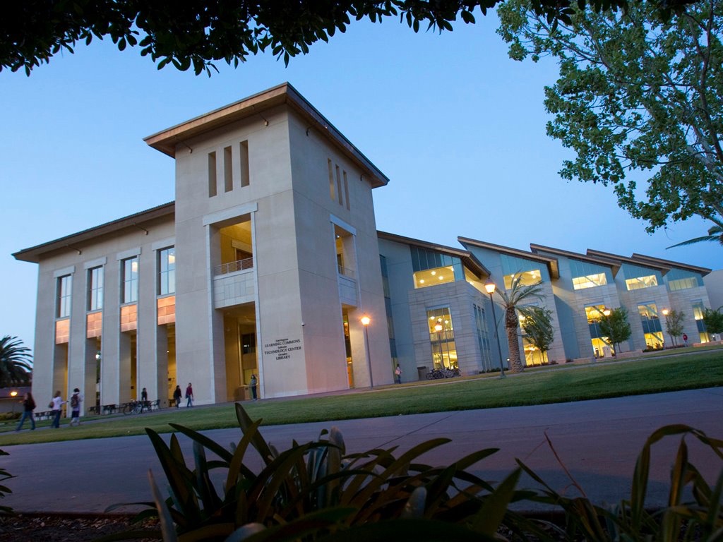 The Learning Commons building at dusk