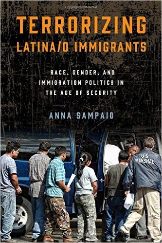 Terrorizing Latina/o Immigrants book cover shows people being detained near police vehicles.